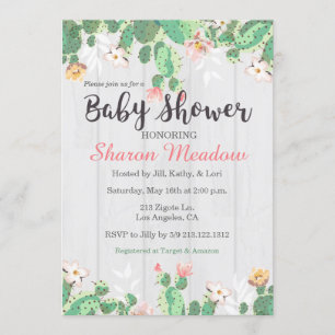 Sweet Floral Cactus Baby shower Invitation Kaart