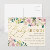 Sweet Floral Gold Script Baby Brunch Uitnodiging Briefkaart (Voorkant / Achterkant)