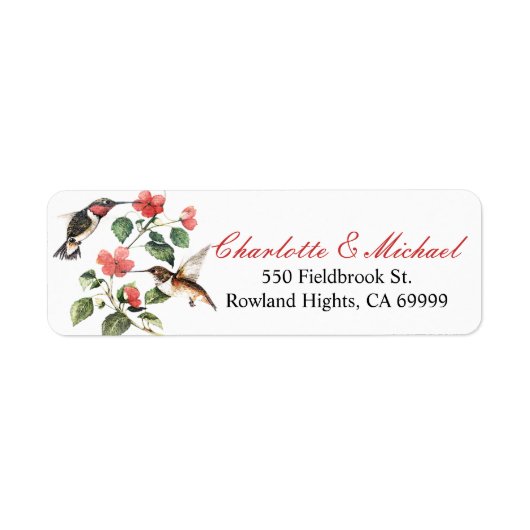 Sweet  Floral Hummingbird Paar Etiket (Voorkant)