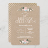 Sweet Floral Kraft | Invitation de fête d'annivers (Devant / Derrière)
