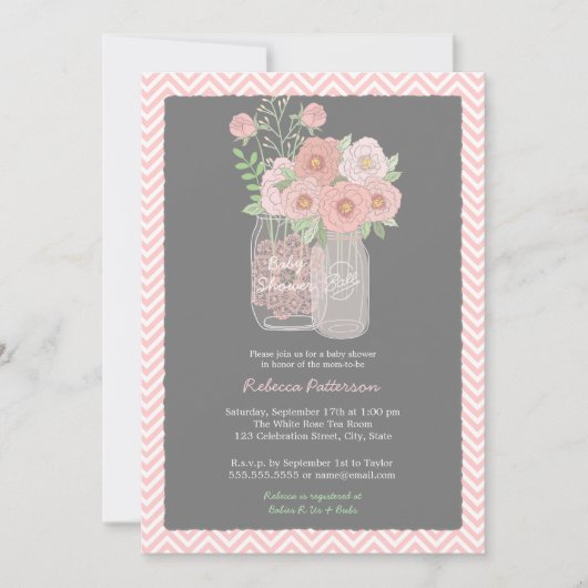 Sweet Floral Mason Jar Baby shower rose Invitation (Devant)