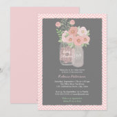 Sweet Floral Mason Jar Baby shower rose Invitation (Devant / Derrière)