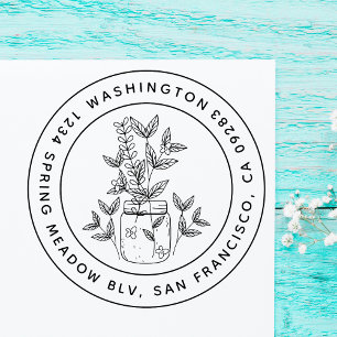 Sweet Floral Mason Jar Ronde Familie Retouradres Rubberstempel