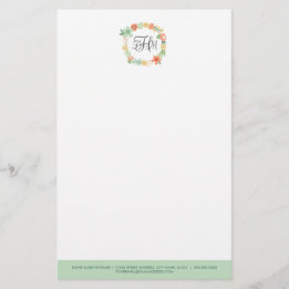 Sweet Floral Monogram Stationery Briefpapier