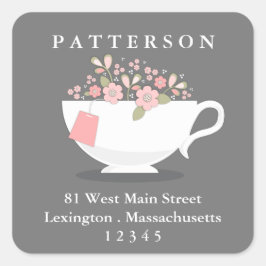 Sweet Floral Teacup Tea Time Retouradres Label