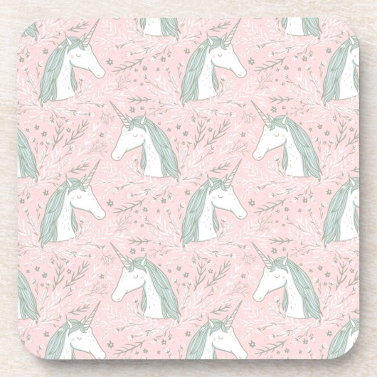 Sweet Floral Unicorn Pattern Bier Onderzetter (Voorkant)