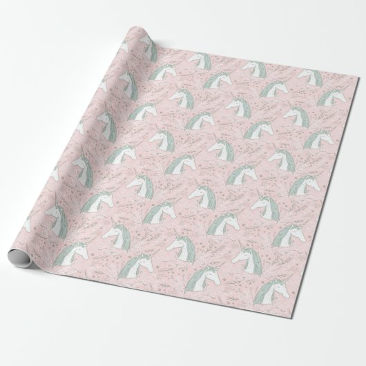 Sweet Floral Unicorn Pattern Cadeaupapier (Uitgerold)