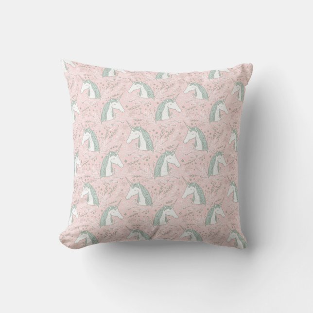 Sweet Floral Unicorn Pattern Kussen (Voorkant)