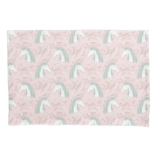 Sweet Floral Unicorn Pattern Kussensloop (Voorkant-Links)