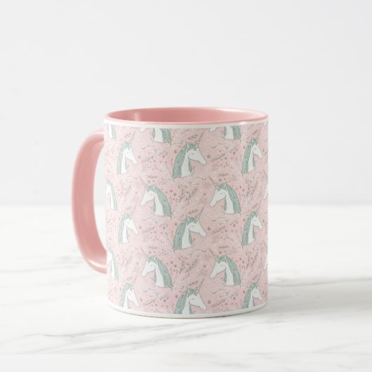 Sweet Floral Unicorn Pattern Mok (Voorkant links)