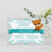 Sweet Fox Baby Shower Invitations Chevron Gray Kaart (Staand voorkant)