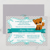 Sweet Fox Baby Shower Invitations Chevron Gray Kaart (Voorkant / Achterkant)