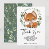 Sweet Fox Greenery Forest Baby shower Birthday Bedankkaart (Voorkant / Achterkant)