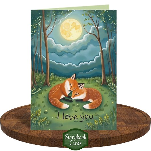 Sweet Fox Paar Sleeping Moon Forest Ik hou van je Kaart