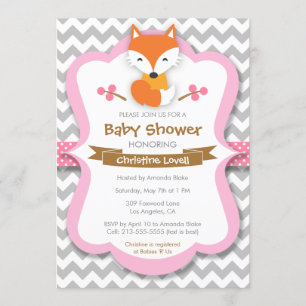 Sweet Fox Pink Baby shower Uitnodiging