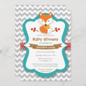 Sweet Fox Red & Turquoise Baby shower Invitation (Devant / Derrière)