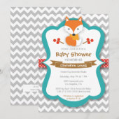 Sweet Fox Red & Turquoise Baby shower Uitnodiging (Voorkant / Achterkant)