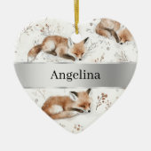 Sweet Fox Silver Ribbon Christmas Keramisch Ornament (Voorkant)