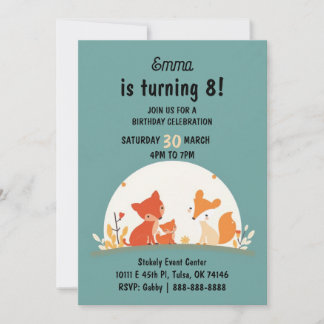 Sweet Foxes Birthday Invitation Card – Cute Woodla Feestdagenkaart