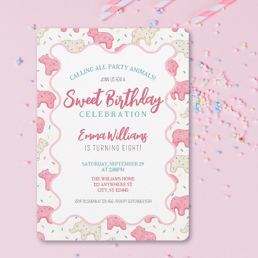 Sweet Frosted Animal Cookies Verjaardag Uitnodigin Kaart