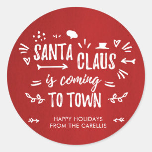 Sweet Fun Santa Claus komt naar de stad Script Ronde Sticker