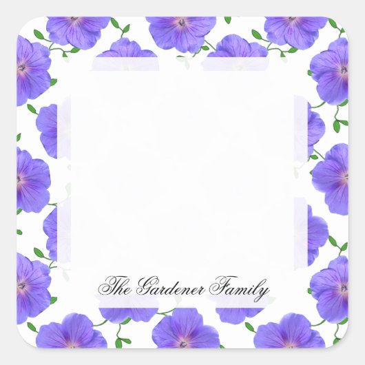 Sweet Garden Blue Geranium Bloem op elke kleur Vierkante Sticker (Voorkant)
