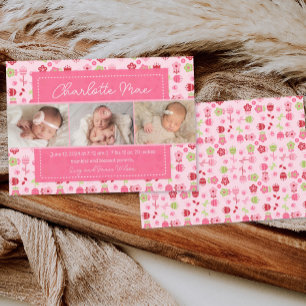 Sweet Garden rose bébé fille Faire-part