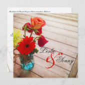 Sweet Gerber Daisy & Roses Faire-part de mariage (Devant / Derrière)