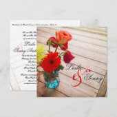 Sweet Gerber Daisy & Rozen Wedding Invitation Kaart (Voorkant / Achterkant)