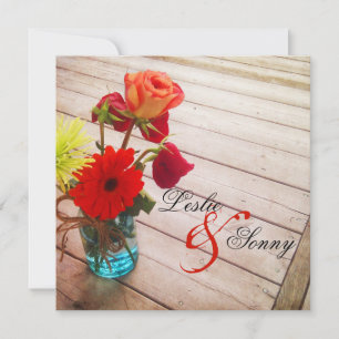 Sweet Gerber Daisy & Rozen Wedding Invitation Kaart