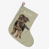 Sweet German Shepherd Puppy Drawing Grote Kerstsok (Voorkant (Hangend))