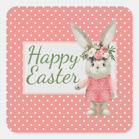 Sweet Girl Bunny Easter Vierkante Sticker (Voorkant)