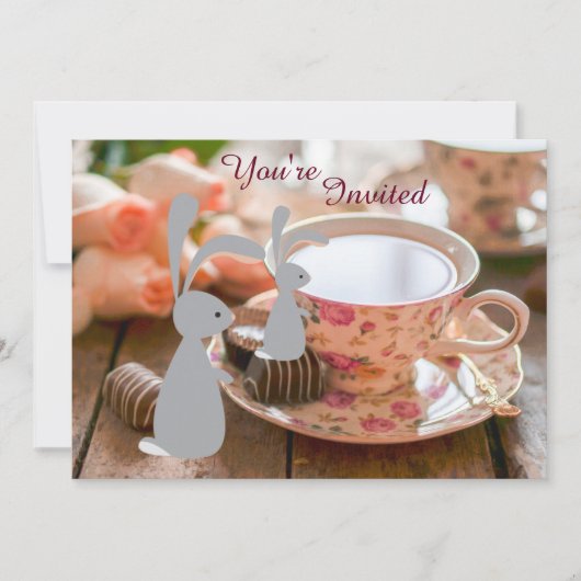 Sweet Girl Bunny Tea Cup Baby shower Invitation (Devant)