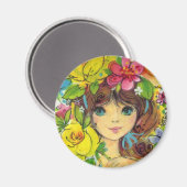 Sweet Girl dans un Bouquet de fleurs Magnet (Recto/Verso)