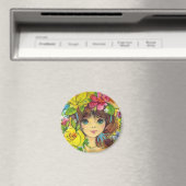 Sweet Girl dans un Bouquet de fleurs Magnet (In Situ (Lave-vaisselle))
