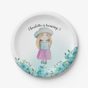 Sweet Girl Doll Waterverf Handgeschilderd Papieren Bordje
