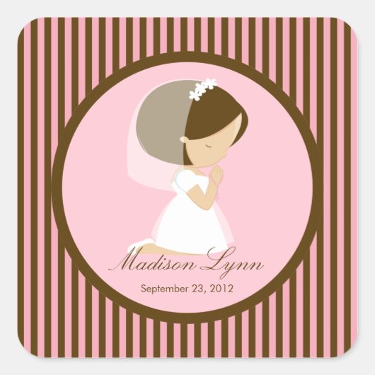 Sweet Girl First Holy Communion Sticker Brown rose (Devant)