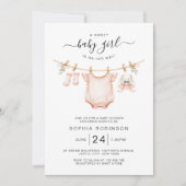Sweet Girl Is on the Way Clothesline Baby Shower Kaart (Voorkant)