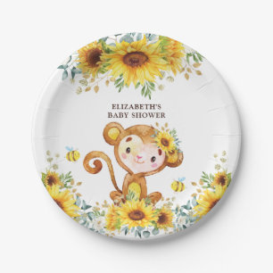 Sweet Girl Monkey Sunflower Baby shower Wild One Papieren Bordje
