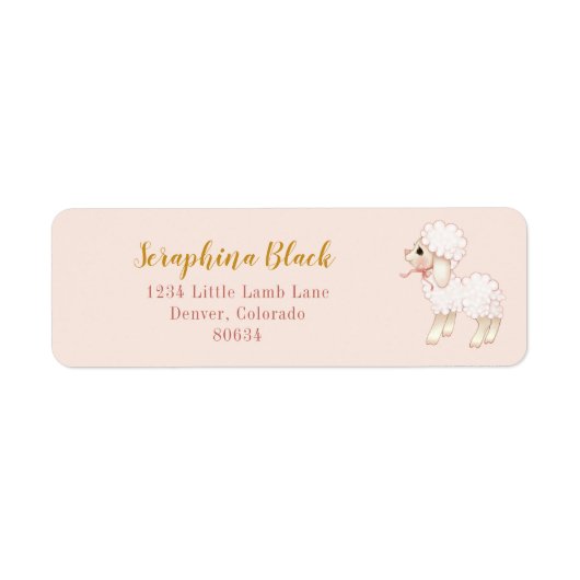 Sweet Girly Pink Bow Lamb Baby shower Label (Voorkant)