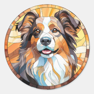 Sweet Glas in lood Border Collie Dog Ronde Sticker