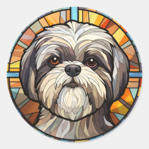 Sweet Glas in lood Dog Shih Tsu Ronde Sticker