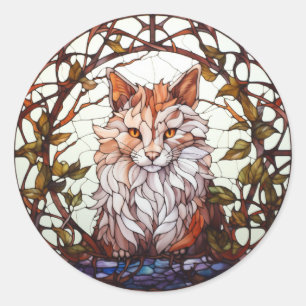 Sweet Glas in lood Forest Cat Ronde Sticker