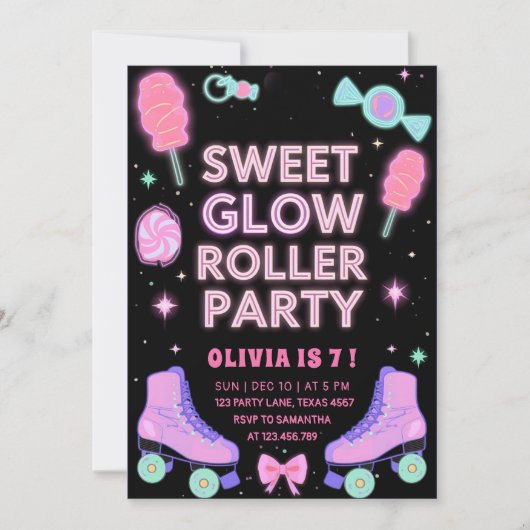 Sweet Glow Roller Party | Neon Candy Skating Kaart (Voorkant)