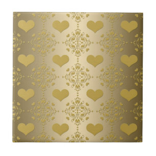 Sweet Gold Hearts Damask Pattern Tegeltje