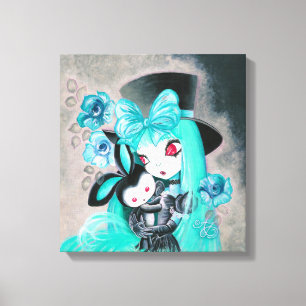 Sweet Gothic Girl met Pet Bunny Canvas Afdruk
