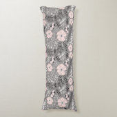 Sweet Gray Pink White Whimsical Floral Pattern Lichaamskussen (Voorkant Verticaal)