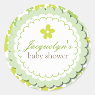 Sweet Green Daisy Flowers Jongen of Meisje Baby sh Ronde Sticker