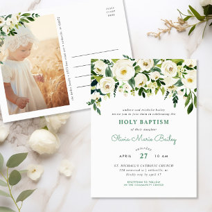 Sweet Green Photo Baptism Invitation Carte postale