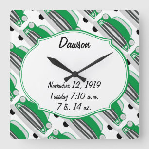 Sweet Green Retro Car Baby shower Gifts Vierkante Klok